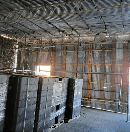 Image of process for job done at sure temporary fibre factory by Apex roofing and scaffolding